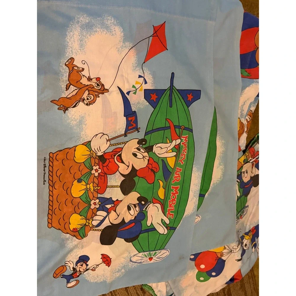 VTG 5pc Disney Mickey Air Mobile Twin Sheet Set Pacific Dumbo Donald Duck Blue